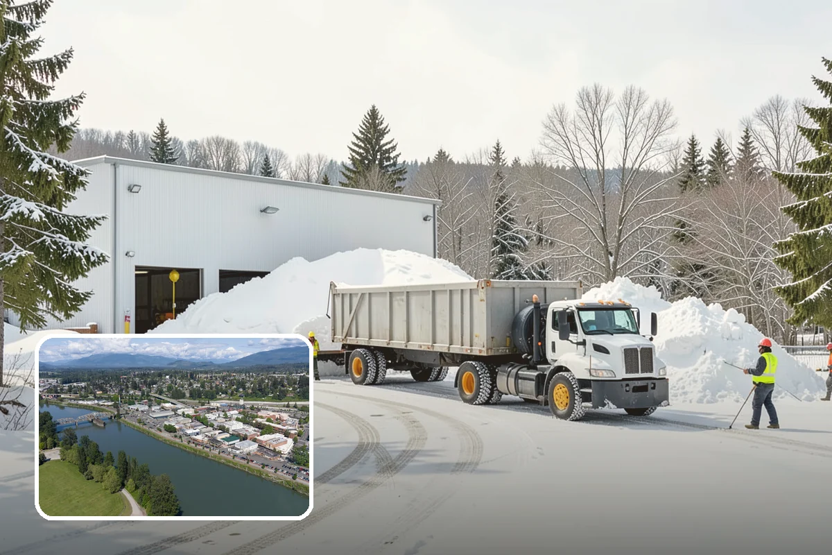 Hotel Snow Plowing in Mount Vernon, Skagit County, WA - Porte-cochere and guest lot cleared on a 24-hour basis