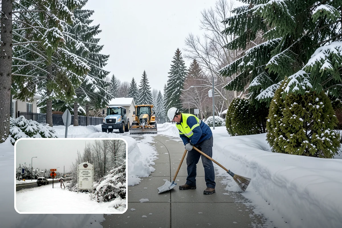 Hotel Snow Plowing in Newcastle, King County, WA - Porte-cochere and guest lot cleared on a 24-hour basis