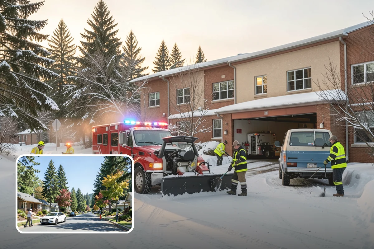 Hotel Snow Plowing in Orting, Pierce County, WA - Porte-cochere and guest lot cleared on a 24-hour basis