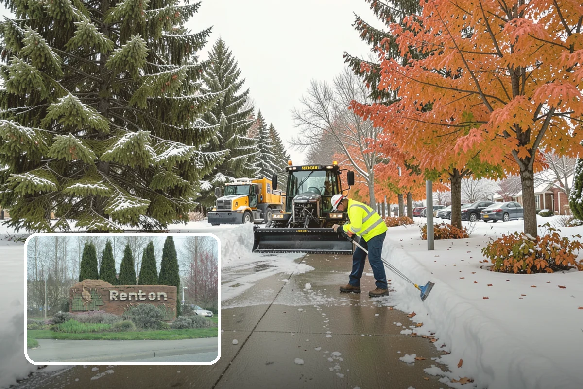 Hotel Snow Plowing in Renton, King County, WA - Porte-cochere and guest lot cleared on a 24-hour basis