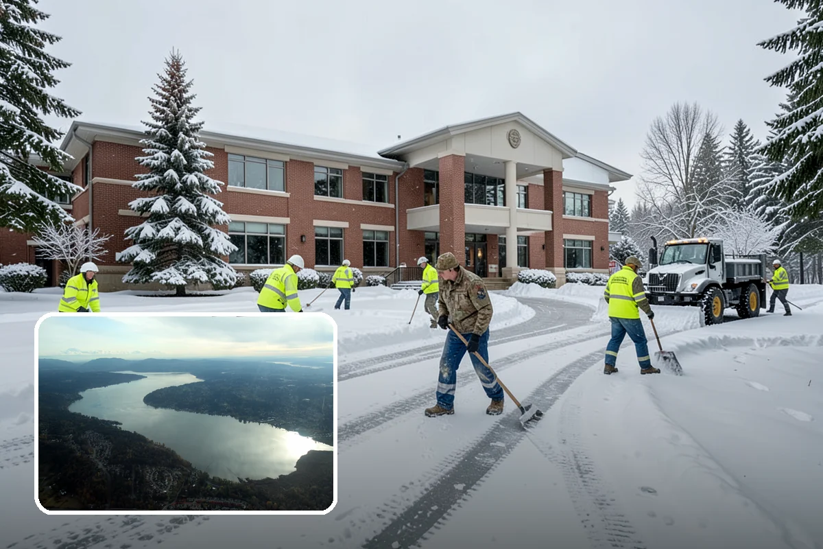 Hotel Snow Plowing in Sammamish, King County, WA - Porte-cochere and guest lot cleared on a 24-hour basis