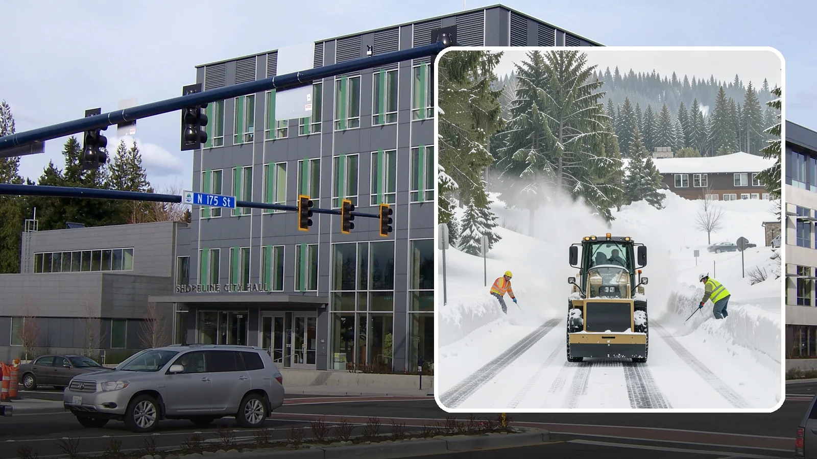 Hotel Snow Plowing in Shoreline, King County, WA - We plow hotel lots, the porte-cochere, and guest entrances around the clock so arriving travelers always find safe access.