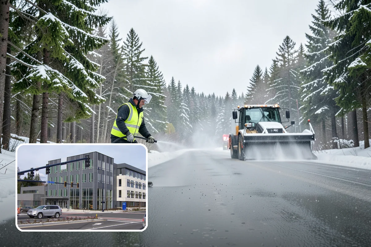 Hotel Snow Plowing in Shoreline, King County, WA - Porte-cochere and guest lot cleared on a 24-hour basis
