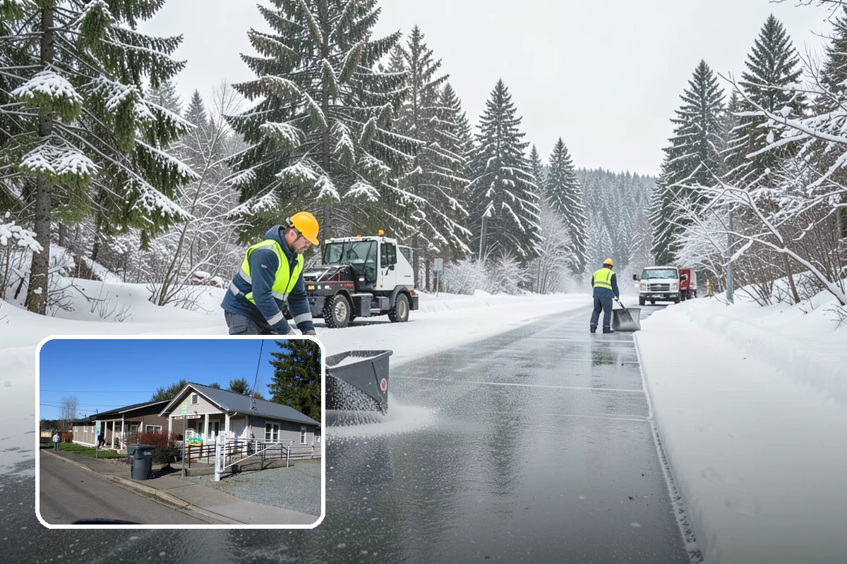 Hotel Snow Plowing in South Prairie, Pierce County, WA - Porte-cochere and guest lot cleared on a 24-hour basis