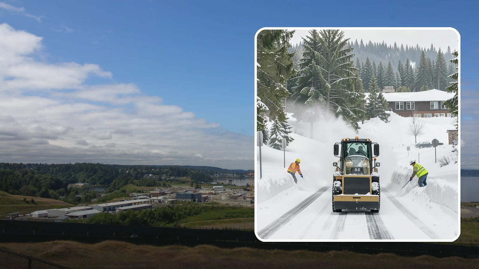 Hotel Snow Plowing in University Place, Pierce County, WA - We plow hotel lots, the porte-cochere, and guest entrances around the clock so arriving travelers always find safe access.