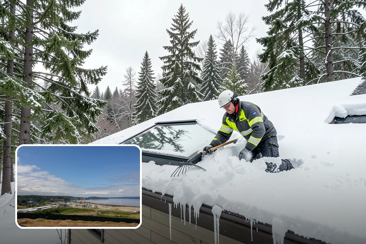 Hotel Snow Plowing in University Place, Pierce County, WA - Porte-cochere and guest lot cleared on a 24-hour basis