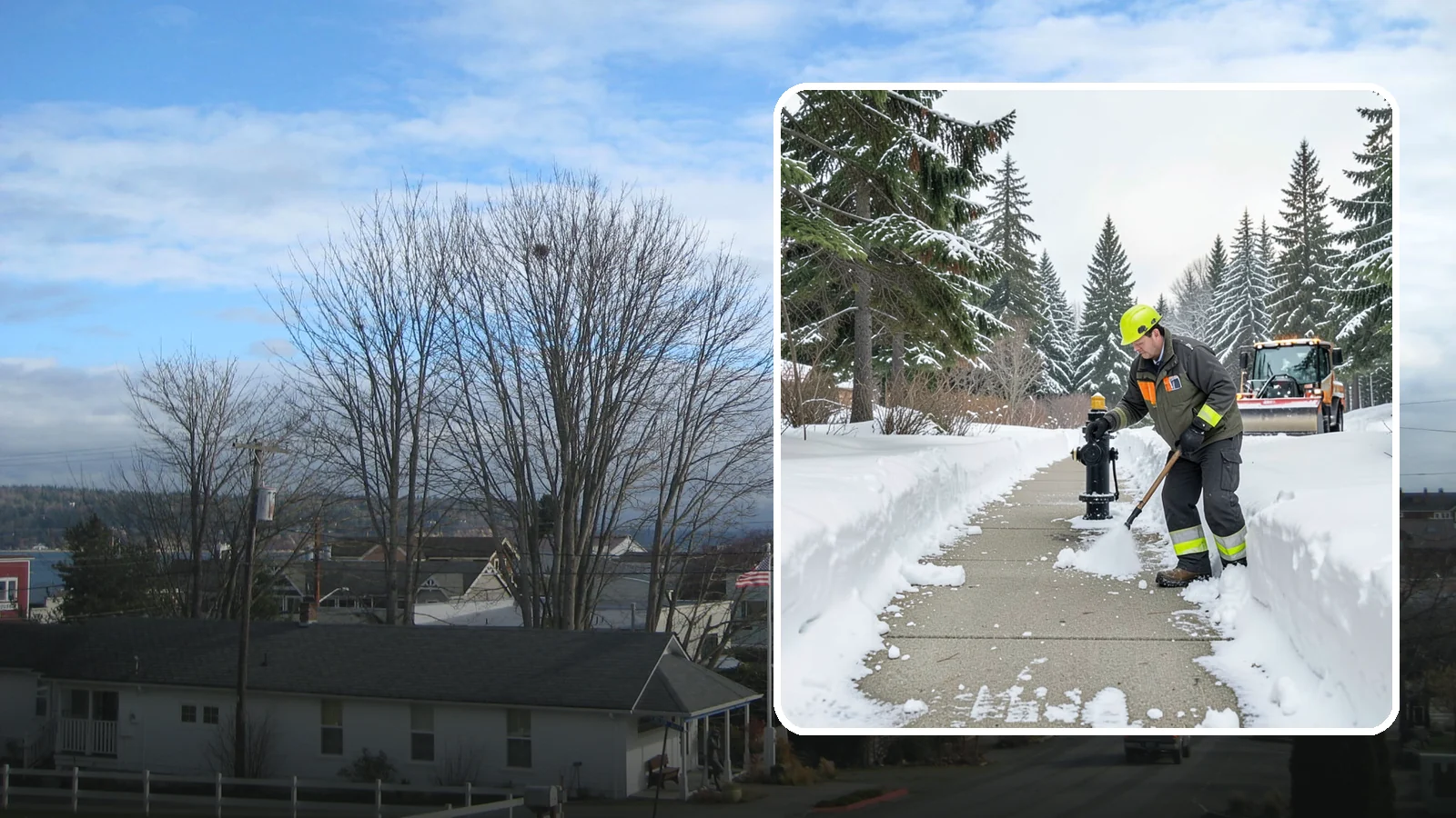 Hydrant Snow Clearing in Langley, Island County, WA - We clear snow and ice from fire hydrants so crews can connect without delay in an emergency.