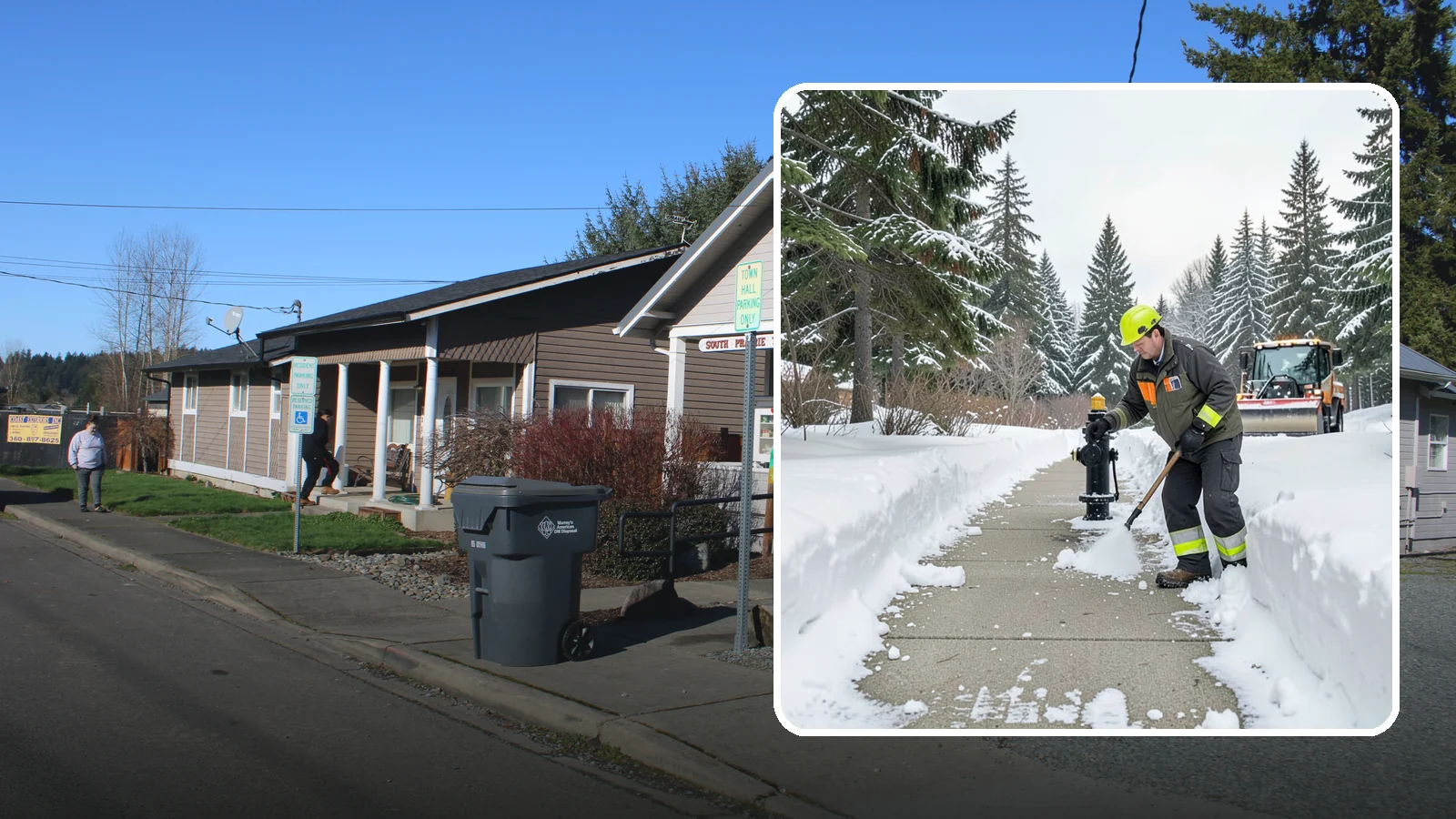 Hydrant Snow Clearing in South Prairie, Pierce County, WA - We clear snow and ice from fire hydrants so crews can connect without delay in an emergency.