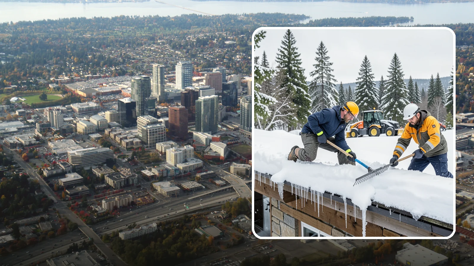 Ice Dam Removal in Bellevue, King County, WA - We remove existing ice dams from roof edges to stop water from backing up under shingles.