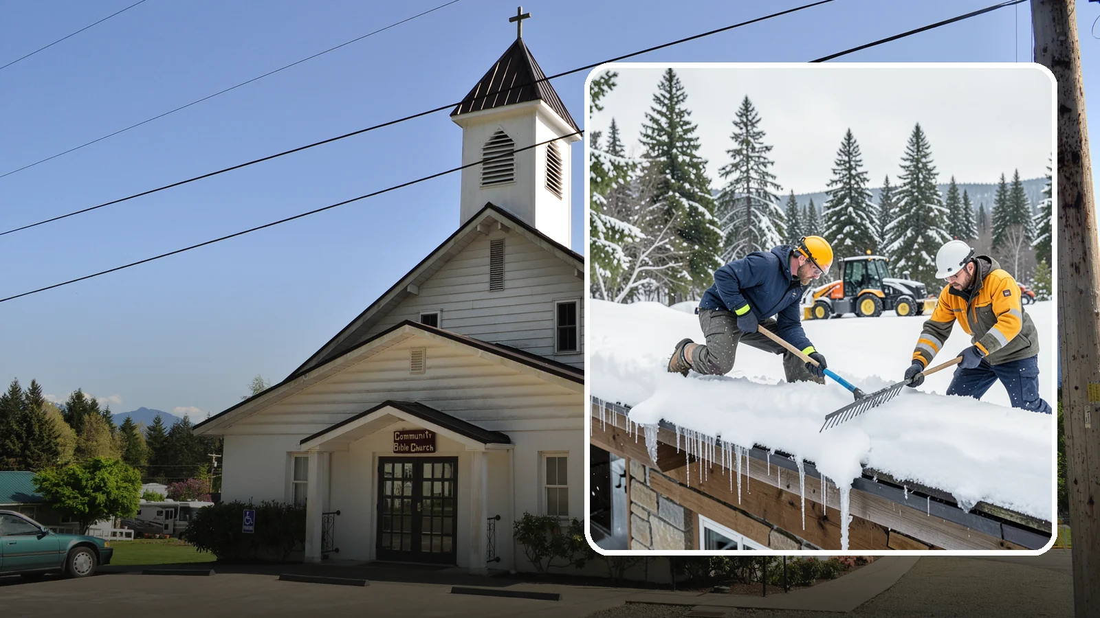 Ice Dam Removal in Concrete, Skagit County, WA - We remove existing ice dams from roof edges to stop water from backing up under shingles.