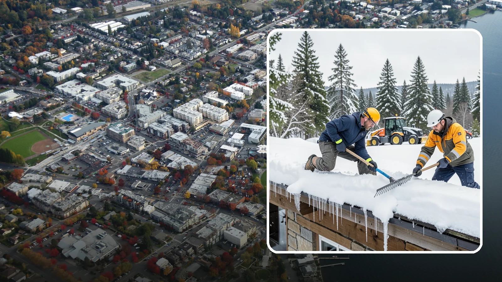Ice Dam Removal in Kirkland, King County, WA - We remove existing ice dams from roof edges to stop water from backing up under shingles.