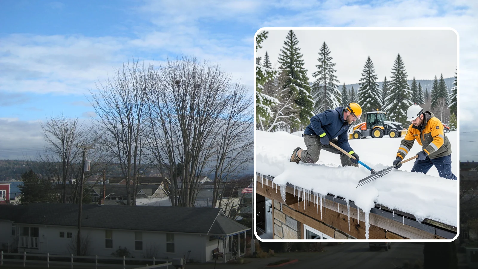 Ice Dam Removal in Langley, Island County, WA - We remove existing ice dams from roof edges to stop water from backing up under shingles.