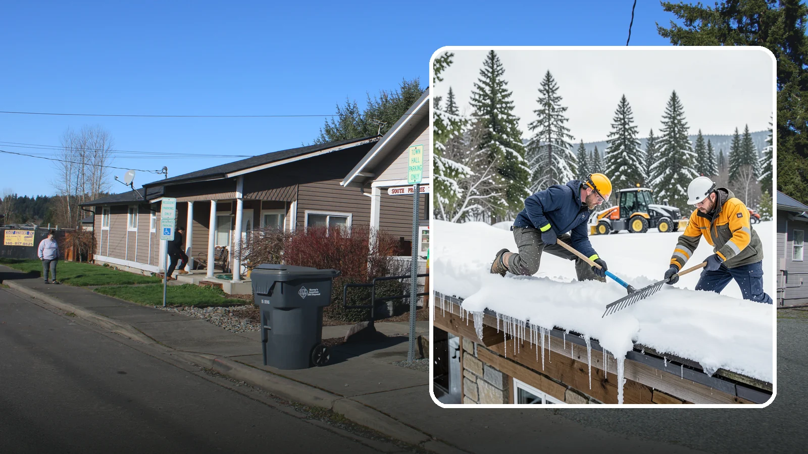 Ice Dam Removal in South Prairie, Pierce County, WA - We remove existing ice dams from roof edges to stop water from backing up under shingles.