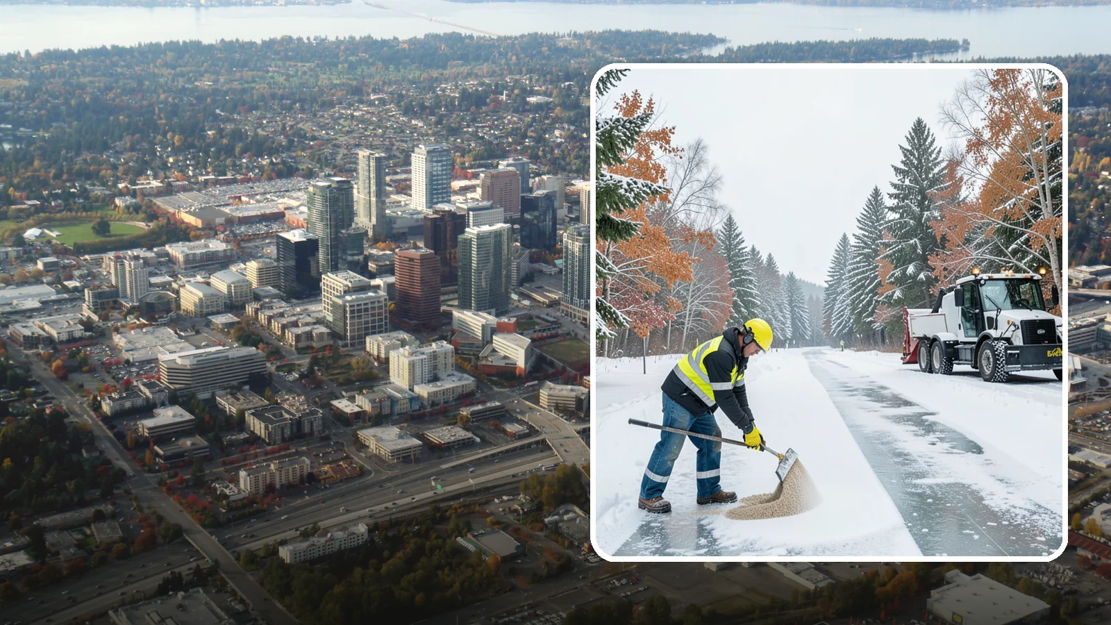 Ice Melt Application in Bellevue, King County, WA - Ice melt application dissolves stubborn ice on walkways and entrances using blends matched to Western Washington's near-freezing...