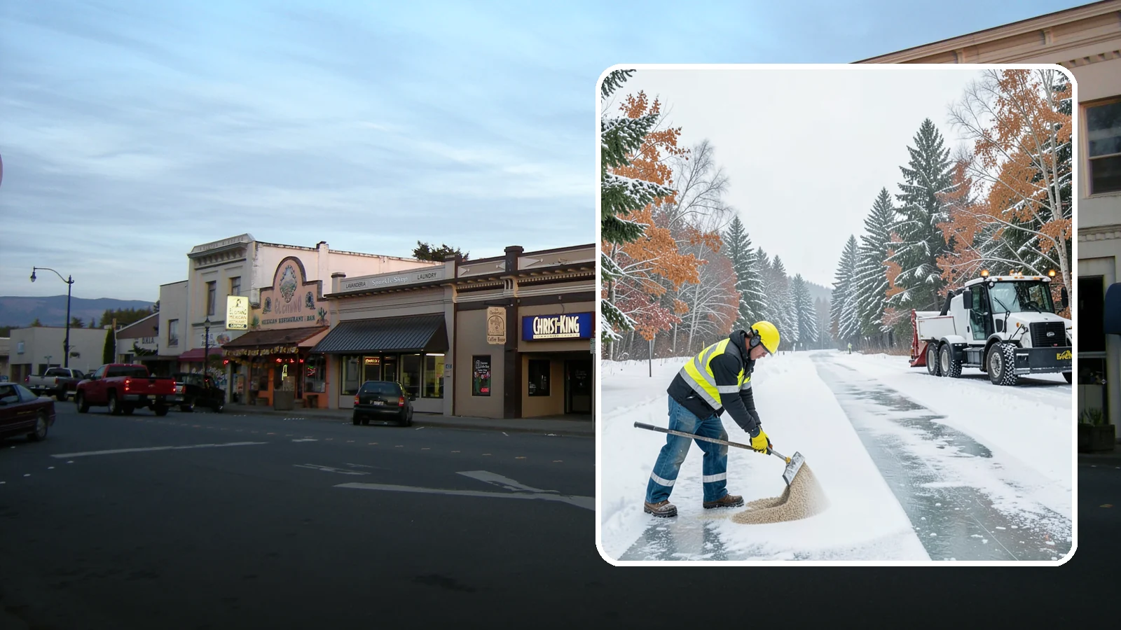Ice Melt Application in Burlington, Skagit County, WA - Ice melt application dissolves stubborn ice on walkways and entrances using blends matched to Western Washington's near-freezing...