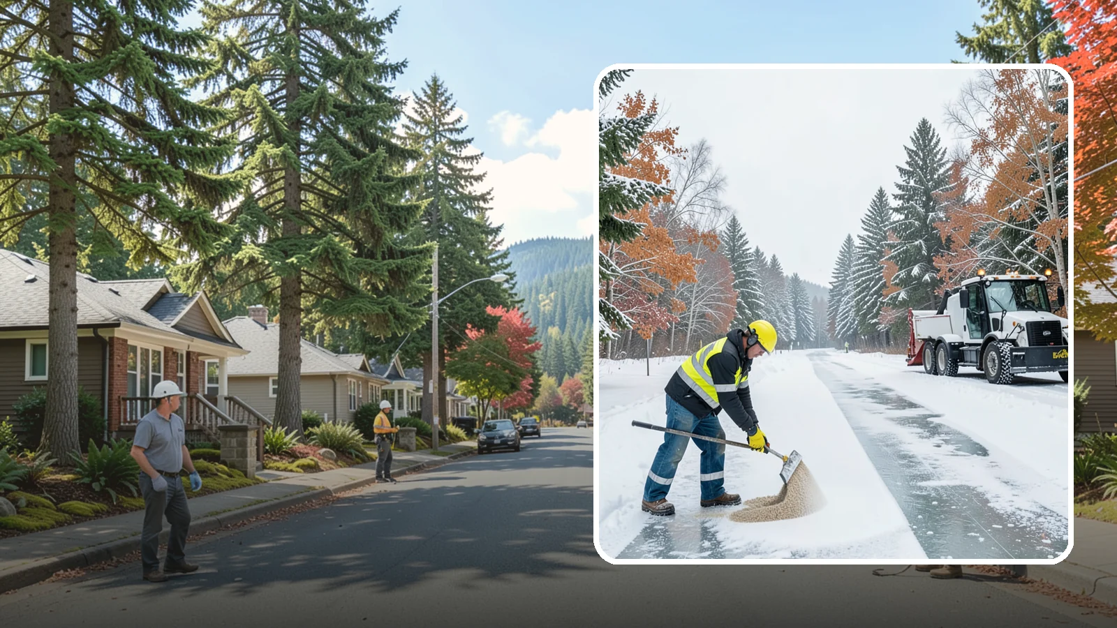 Ice Melt Application in Hunts Point, King County, WA - Ice melt application dissolves stubborn ice on walkways and entrances using blends matched to Western Washington's near-freezing...