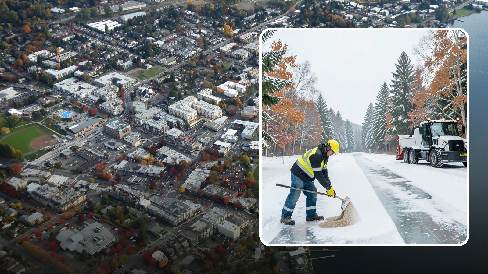 Ice Melt Application in Kirkland, King County, WA - Ice melt application dissolves stubborn ice on walkways and entrances using blends matched to Western Washington's near-freezing...