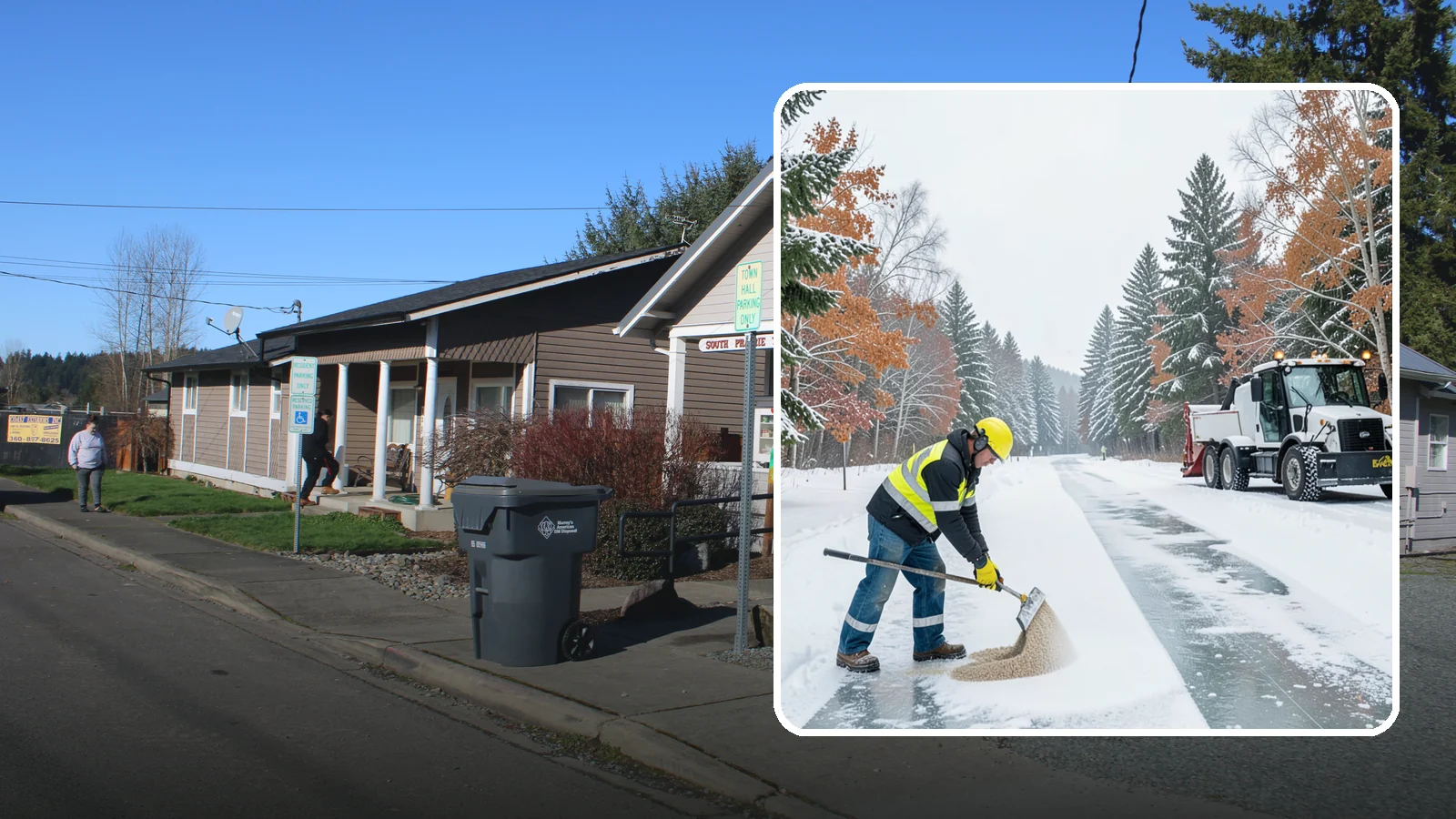 Ice Melt Application in South Prairie, Pierce County, WA - Ice melt application dissolves stubborn ice on walkways and entrances using blends matched to Western Washington's near-freezing...