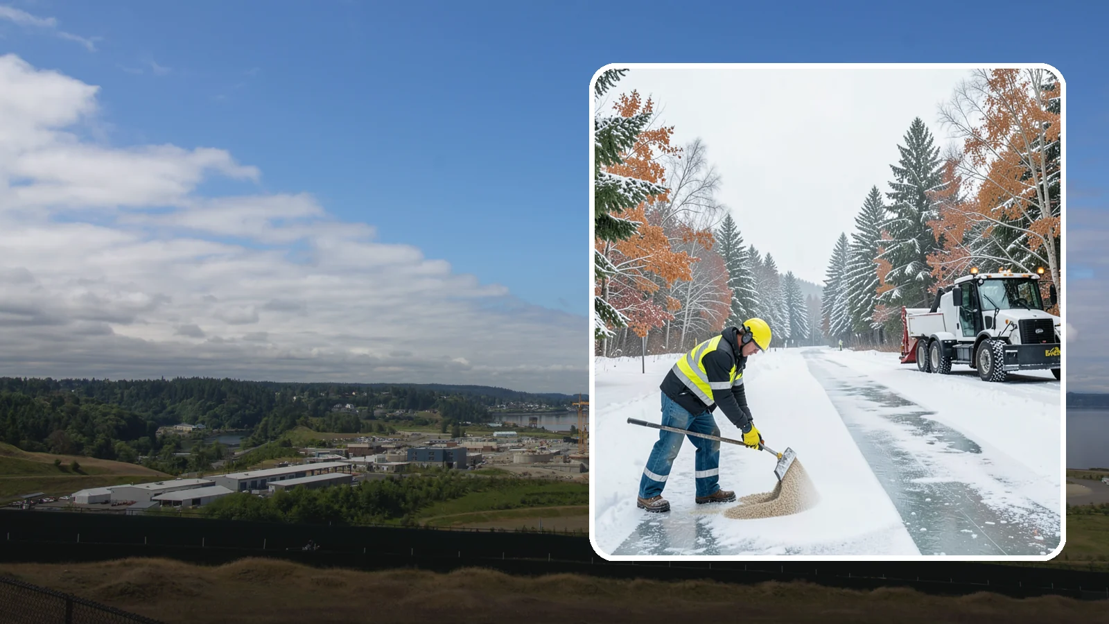 Ice Melt Application in University Place, Pierce County, WA - Ice melt application dissolves stubborn ice on walkways and entrances using blends matched to Western Washington's near-freezing...