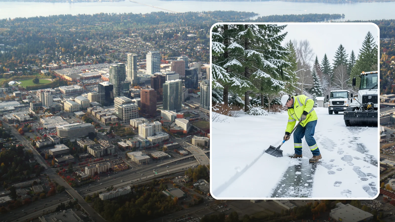 Ice Removal from Driveways in Bellevue, King County, WA - We break up and remove driveway ice left behind by Western Washington's thaw-and-refreeze cycles.