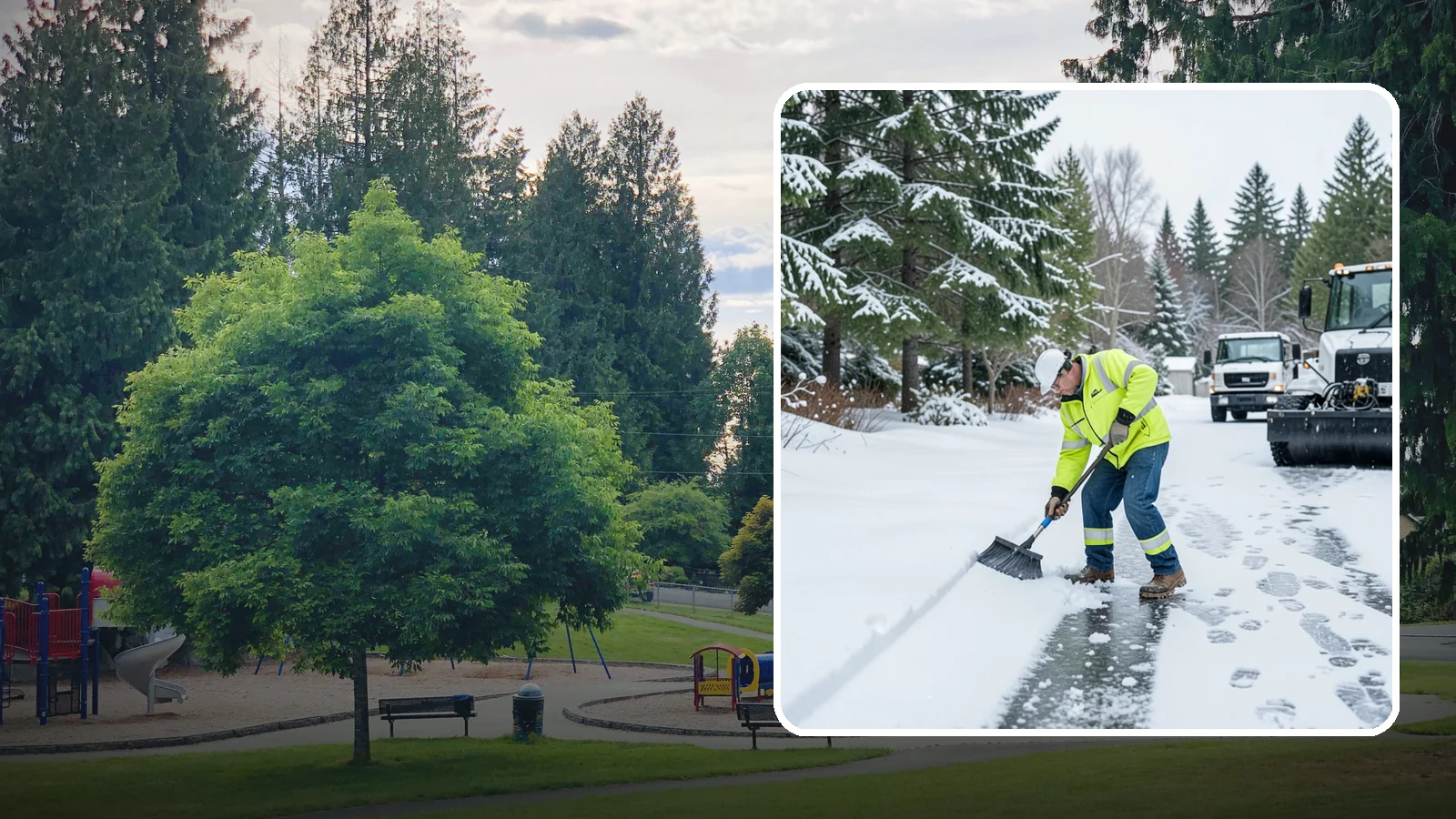 Ice Removal from Driveways in Bonney Lake, Pierce County, WA - We break up and remove driveway ice left behind by Western Washington's thaw-and-refreeze cycles.