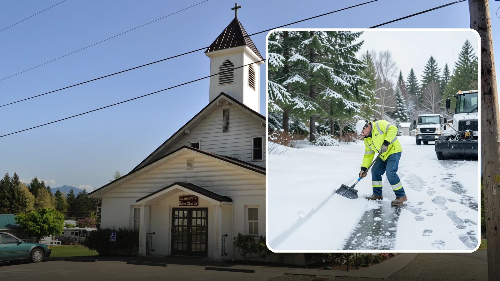 Ice Removal from Driveways in Concrete, Skagit County, WA - We break up and remove driveway ice left behind by Western Washington's thaw-and-refreeze cycles.