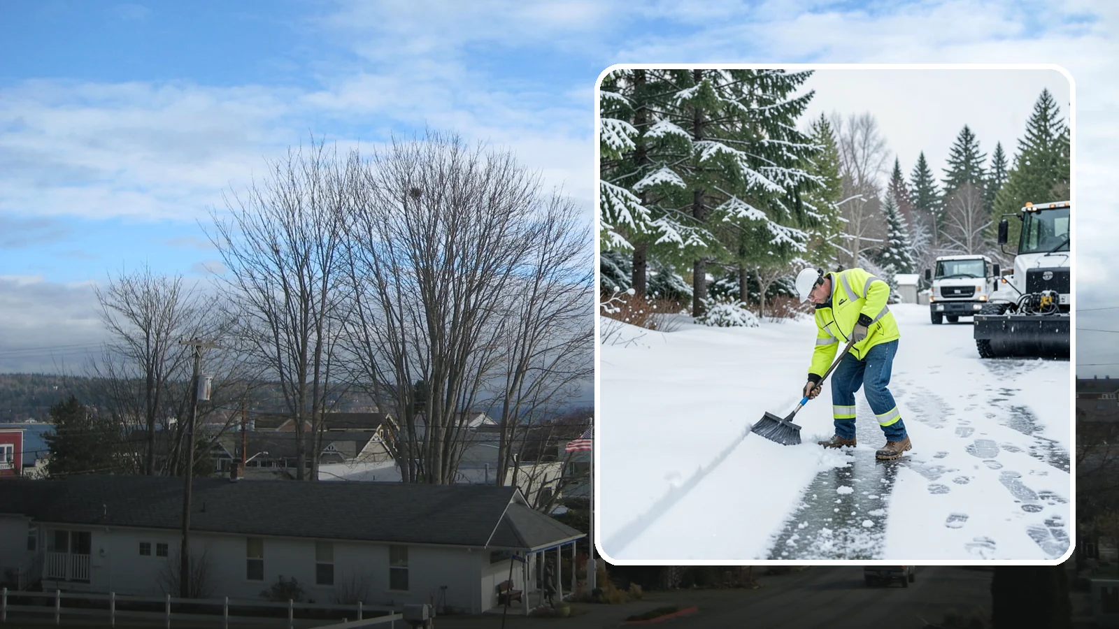 Ice Removal from Driveways in Langley, Island County, WA - We break up and remove driveway ice left behind by Western Washington's thaw-and-refreeze cycles.