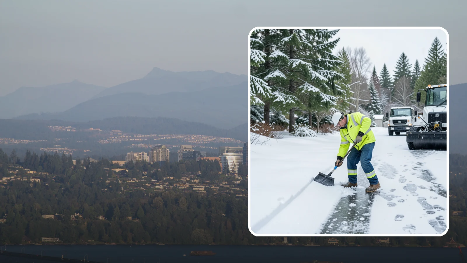Ice Removal from Driveways in Medina, King County, WA - We break up and remove driveway ice left behind by Western Washington's thaw-and-refreeze cycles.