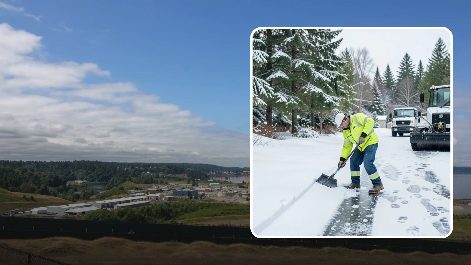 Ice Removal from Driveways in University Place, Pierce County, WA - We break up and remove driveway ice left behind by Western Washington's thaw-and-refreeze cycles.