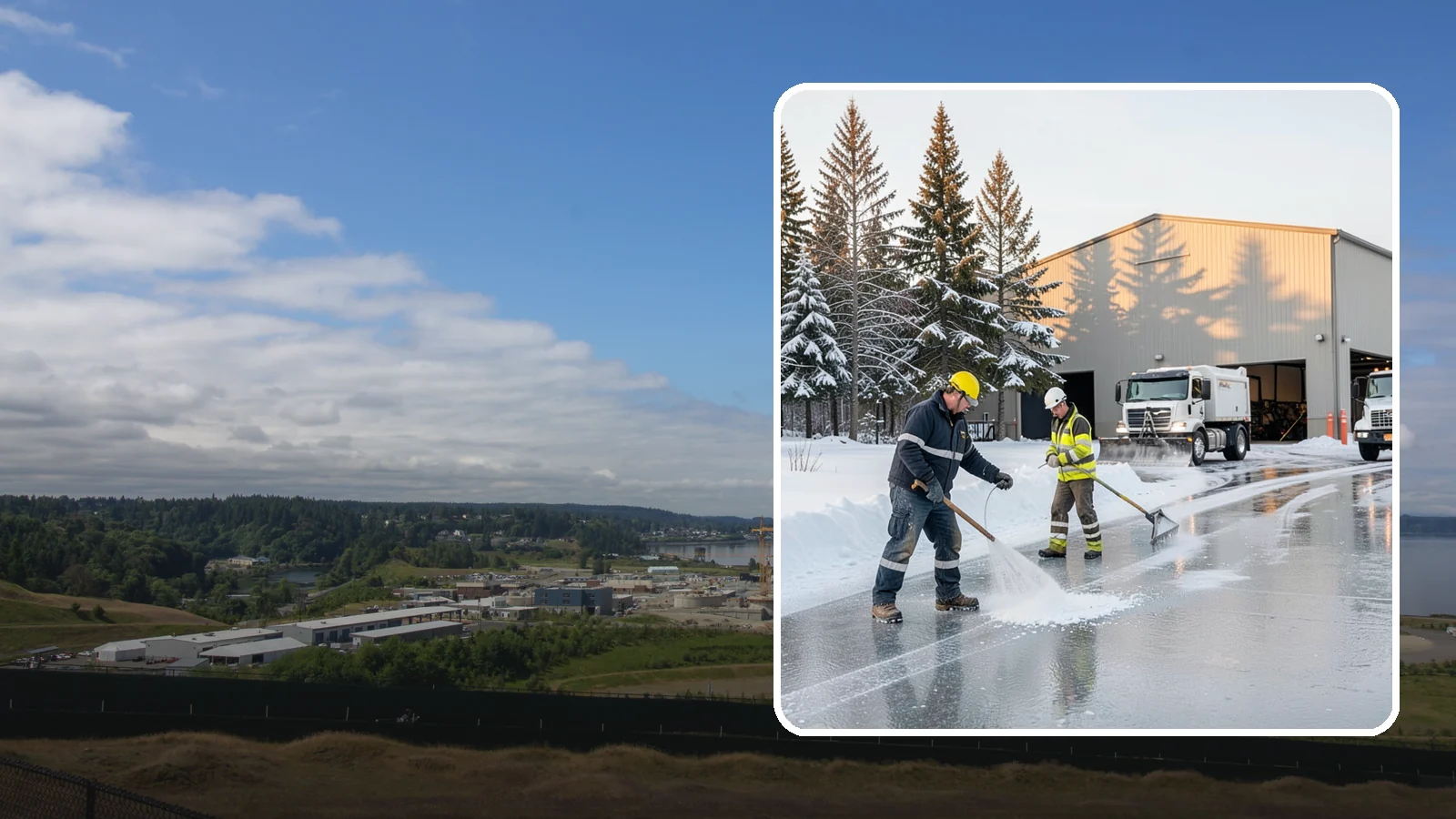 Industrial Facility Deicing in University Place, Pierce County, WA - Heavy-duty deicing for industrial sites, keeping truck routes, yard walkways, and equipment approaches safe for round-the-clock...