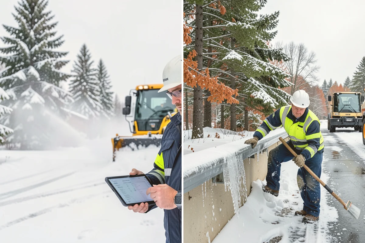 Industrial Facility Parking Lot Snow Removal in Bellevue, King County, WA - Survey yard parking, gate approaches, and truck turning areas