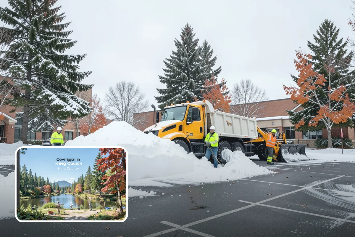 Industrial Facility Parking Lot Snow Removal in Covington, King County, WA - Large lots and truck approaches stay open to protect production