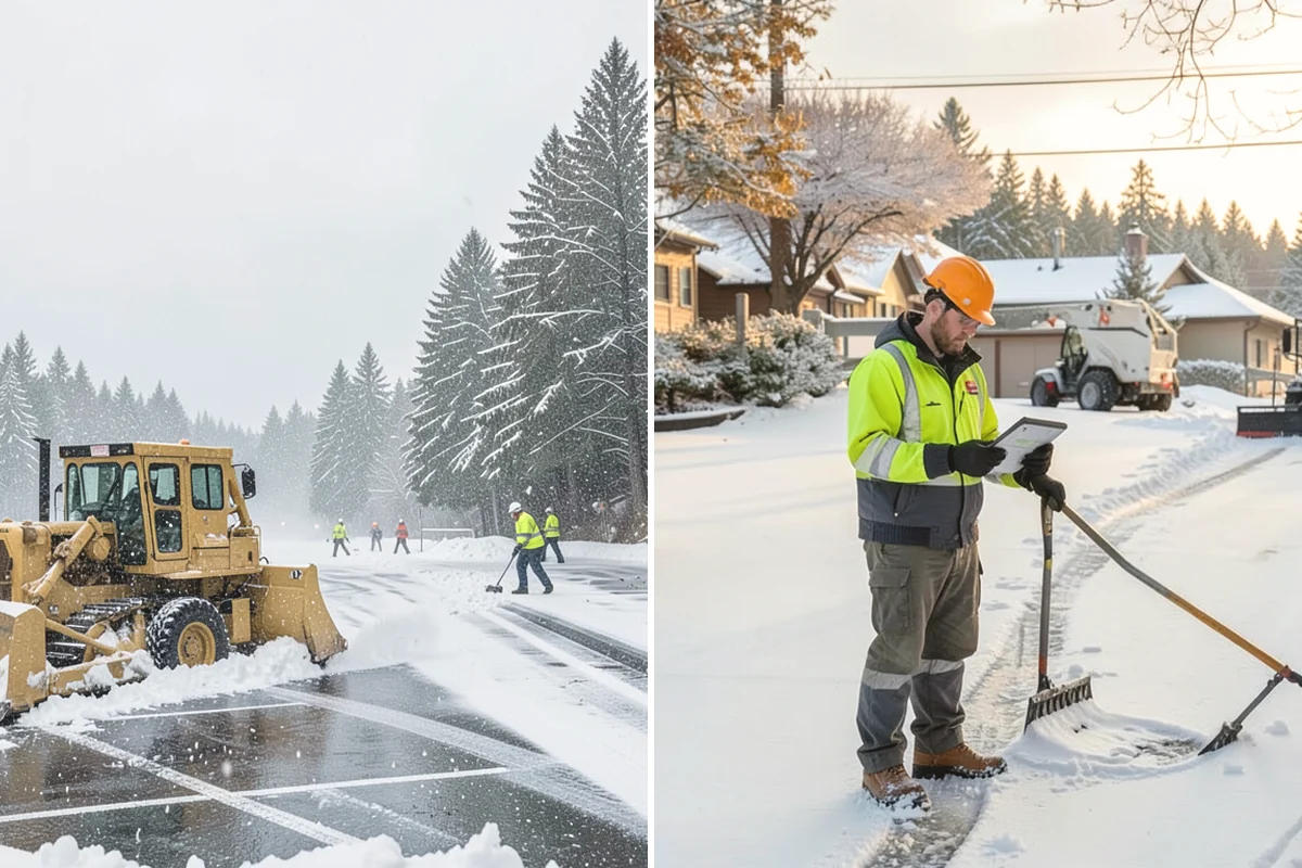 Industrial Facility Parking Lot Snow Removal in Edgewood, Pierce County, WA - Survey yard parking, gate approaches, and truck turning areas