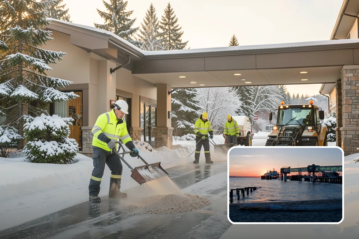 Industrial Facility Parking Lot Snow Removal in Edmonds, Snohomish County, WA - Large lots and truck approaches stay open to protect production