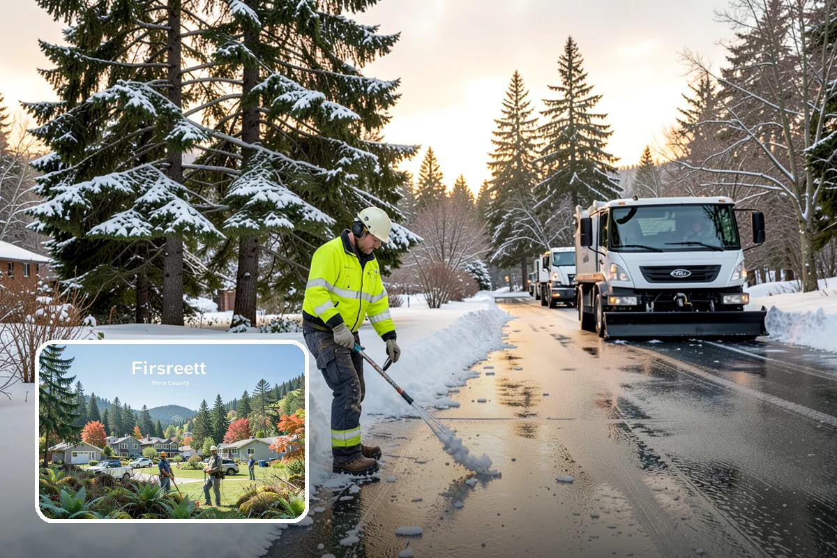 Industrial Facility Parking Lot Snow Removal in Fircrest, Pierce County, WA - Large lots and truck approaches stay open to protect production