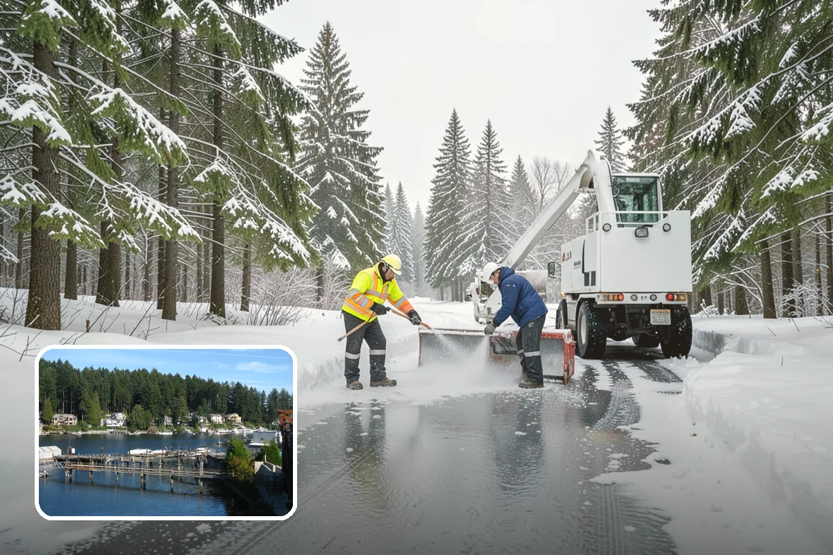Industrial Facility Parking Lot Snow Removal in Gig Harbor, Pierce County, WA - Large lots and truck approaches stay open to protect production