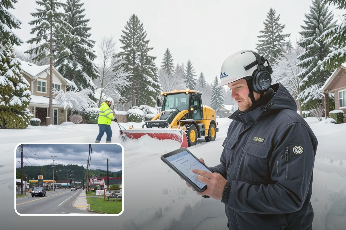 Industrial Facility Parking Lot Snow Removal in Granite Falls, Snohomish County, WA - Large lots and truck approaches stay open to protect production