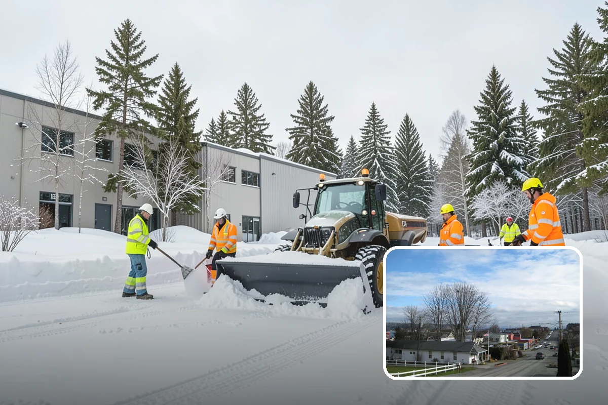 Industrial Facility Parking Lot Snow Removal in Langley, Island County, WA - Large lots and truck approaches stay open to protect production
