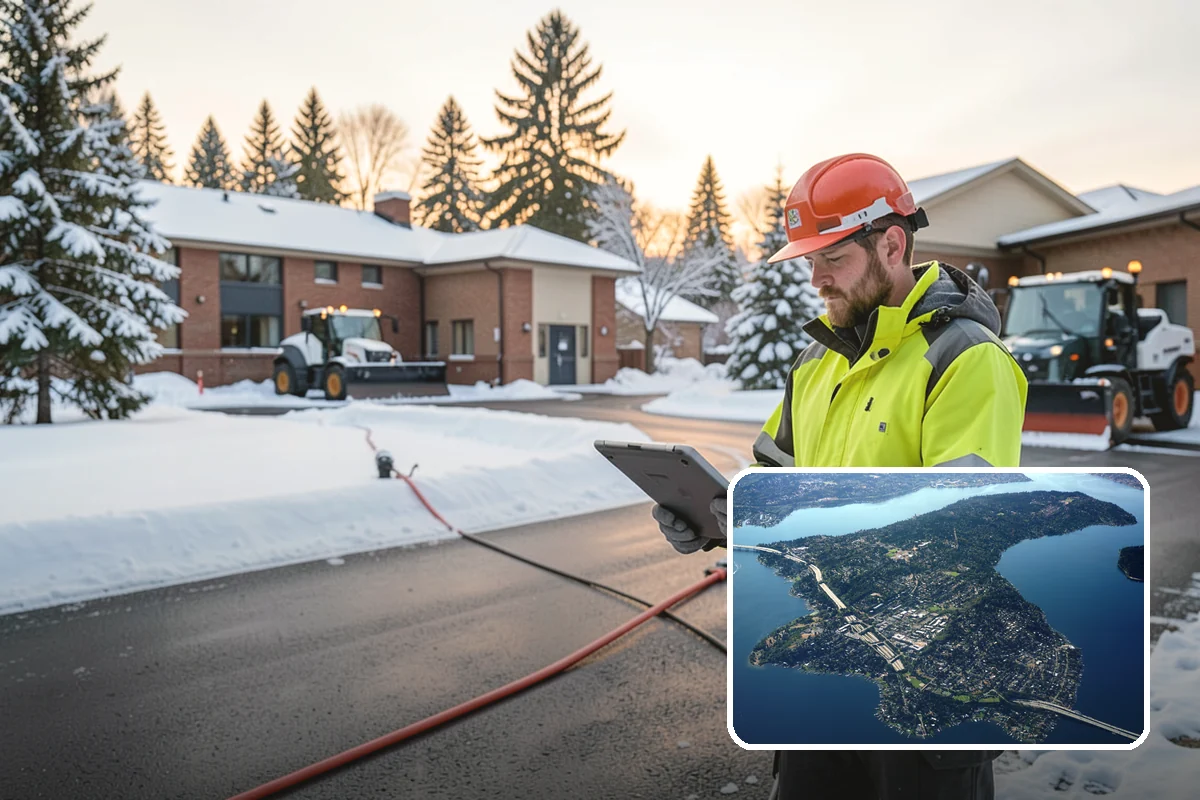 Industrial Facility Parking Lot Snow Removal in Mercer Island, King County, WA - Large lots and truck approaches stay open to protect production