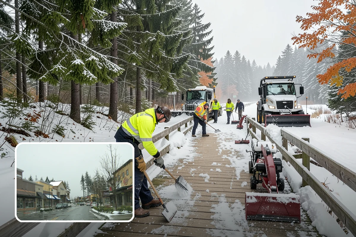 Industrial Facility Parking Lot Snow Removal in Mill Creek, Snohomish County, WA - Large lots and truck approaches stay open to protect production