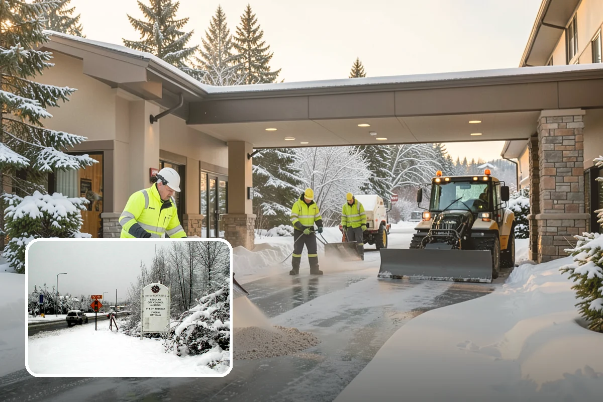 Industrial Facility Parking Lot Snow Removal in Newcastle, King County, WA - Large lots and truck approaches stay open to protect production