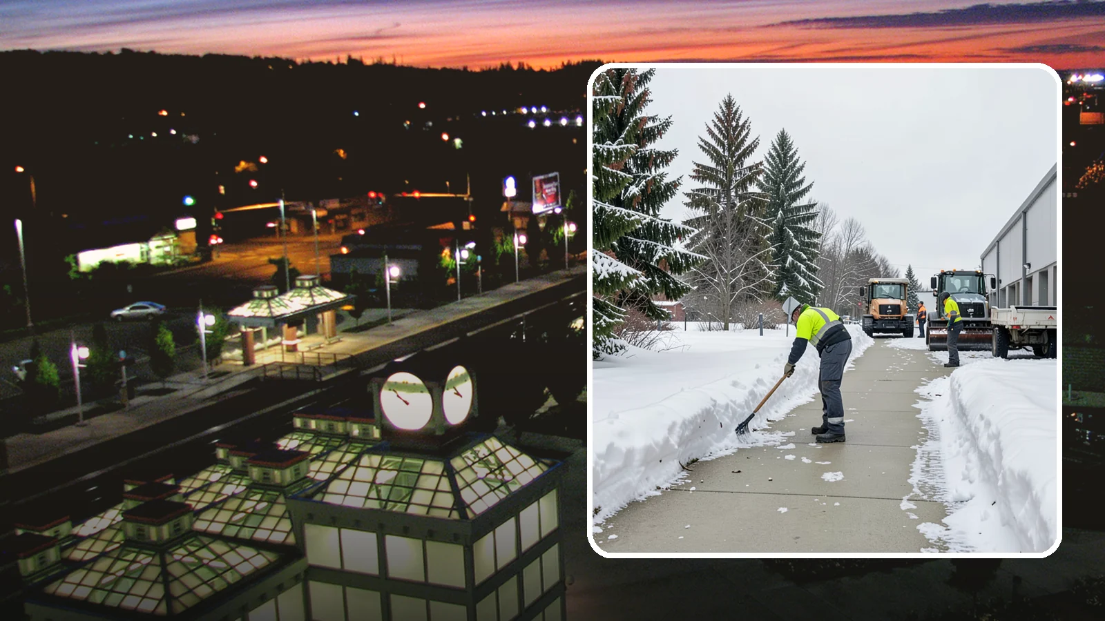 Industrial Facility Sidewalk Clearing in Auburn, King County, WA - Worker-safety sidewalk clearing for Western Washington industrial facilities, keeping crew walkways between buildings and lots...