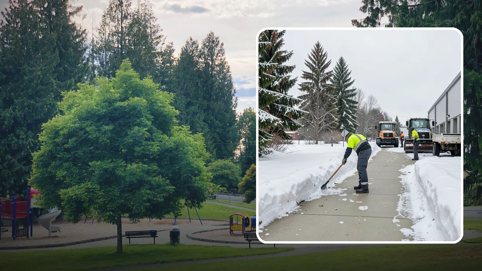 Industrial Facility Sidewalk Clearing in Bonney Lake, Pierce County, WA - Worker-safety sidewalk clearing for Western Washington industrial facilities, keeping crew walkways between buildings and lots...