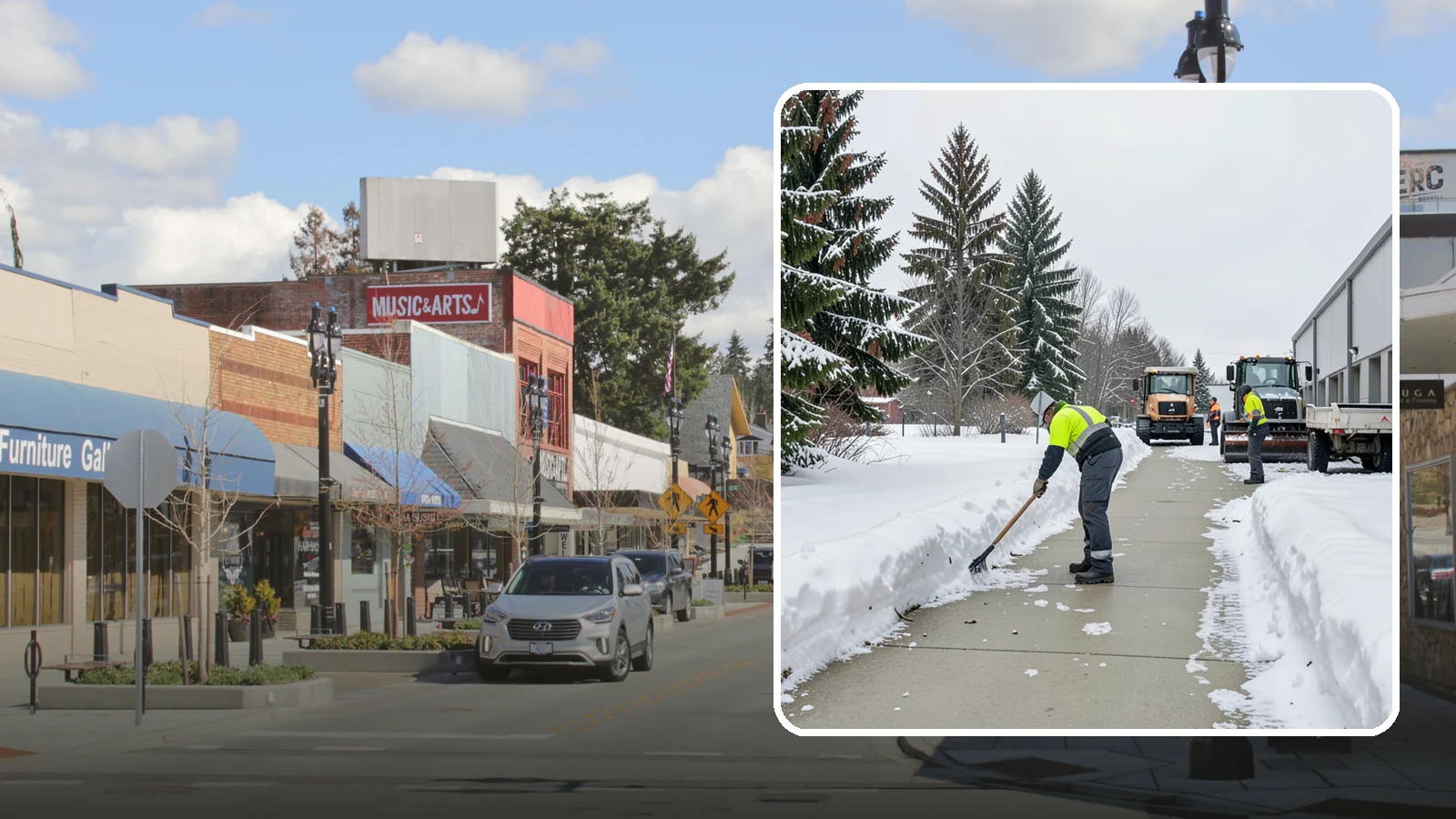 Industrial Facility Sidewalk Clearing in Bothell, King County, WA - Worker-safety sidewalk clearing for Western Washington industrial facilities, keeping crew walkways between buildings and lots...