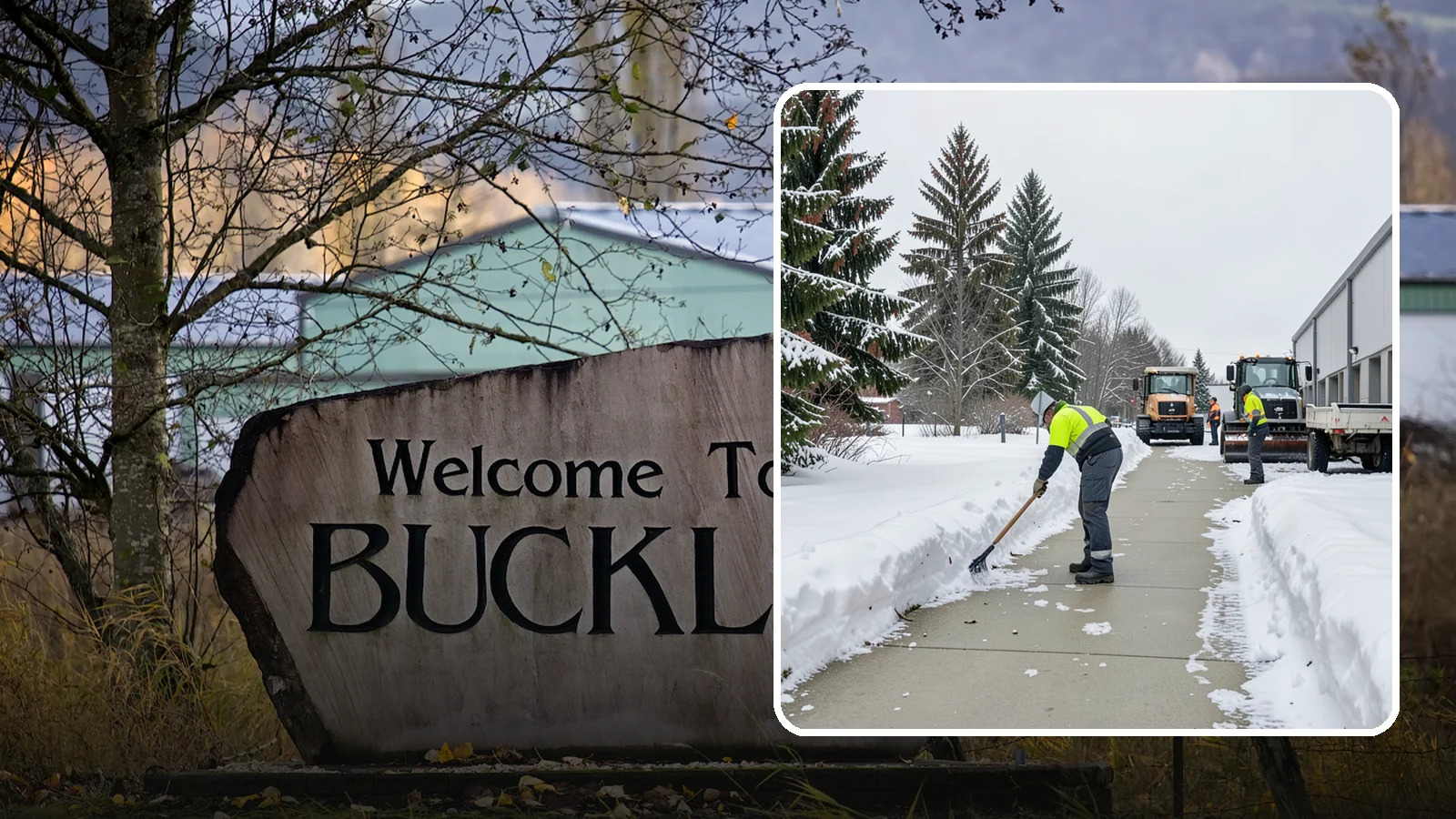 Industrial Facility Sidewalk Clearing in Buckley, Pierce County, WA - Worker-safety sidewalk clearing for Western Washington industrial facilities, keeping crew walkways between buildings and lots...