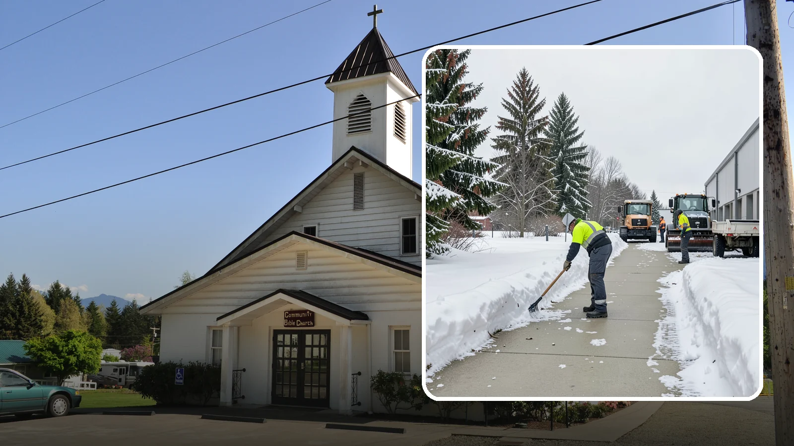 Industrial Facility Sidewalk Clearing in Concrete, Skagit County, WA - Worker-safety sidewalk clearing for Western Washington industrial facilities, keeping crew walkways between buildings and lots...