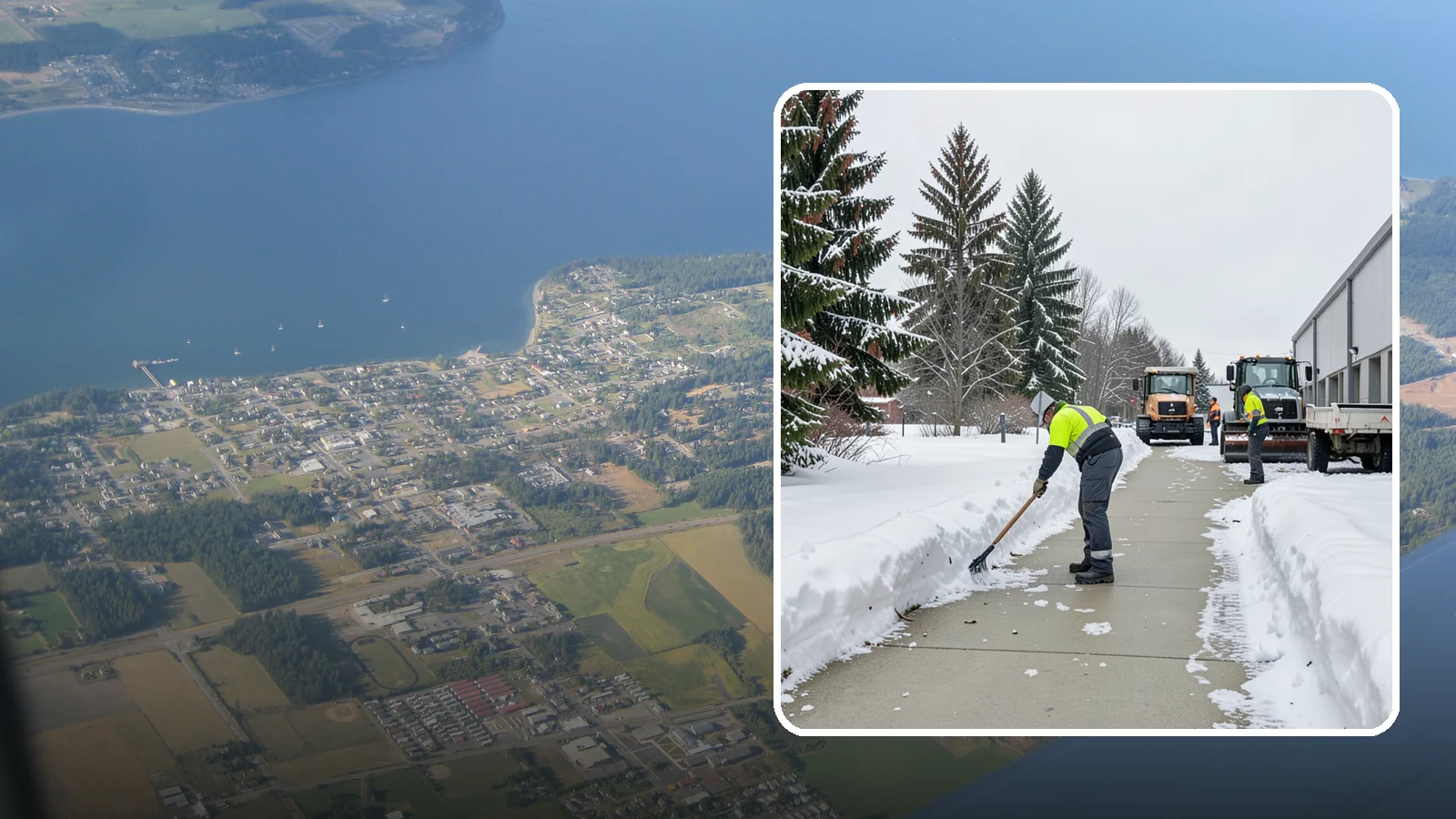 Industrial Facility Sidewalk Clearing in Coupeville, Island County, WA - Worker-safety sidewalk clearing for Western Washington industrial facilities, keeping crew walkways between buildings and lots...