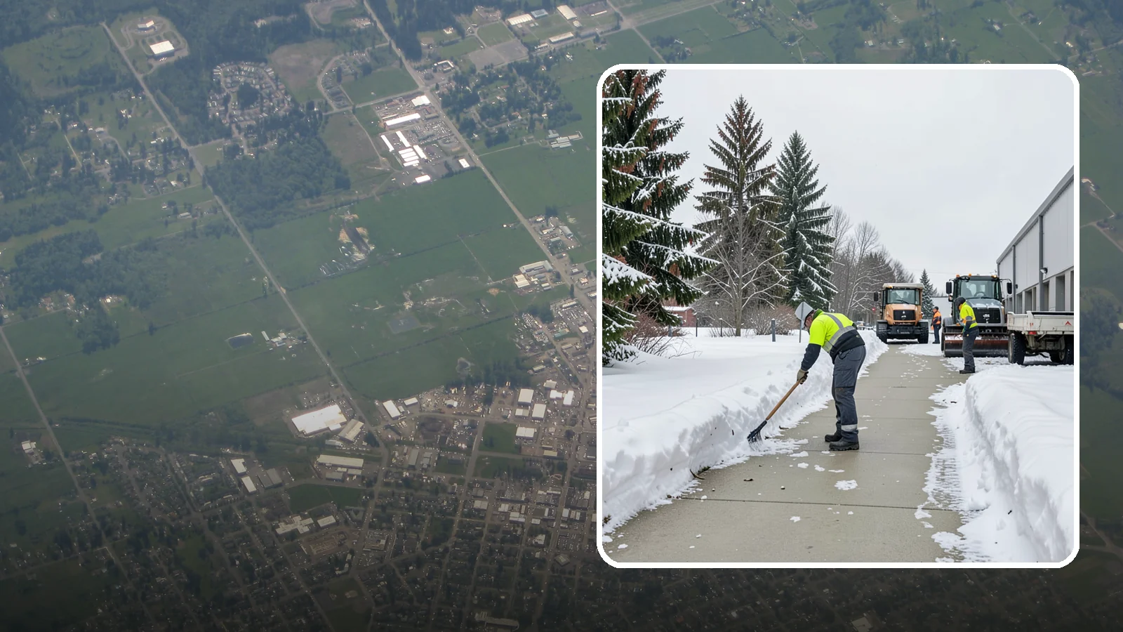 Industrial Facility Sidewalk Clearing in Enumclaw, King County, WA - Worker-safety sidewalk clearing for Western Washington industrial facilities, keeping crew walkways between buildings and lots...