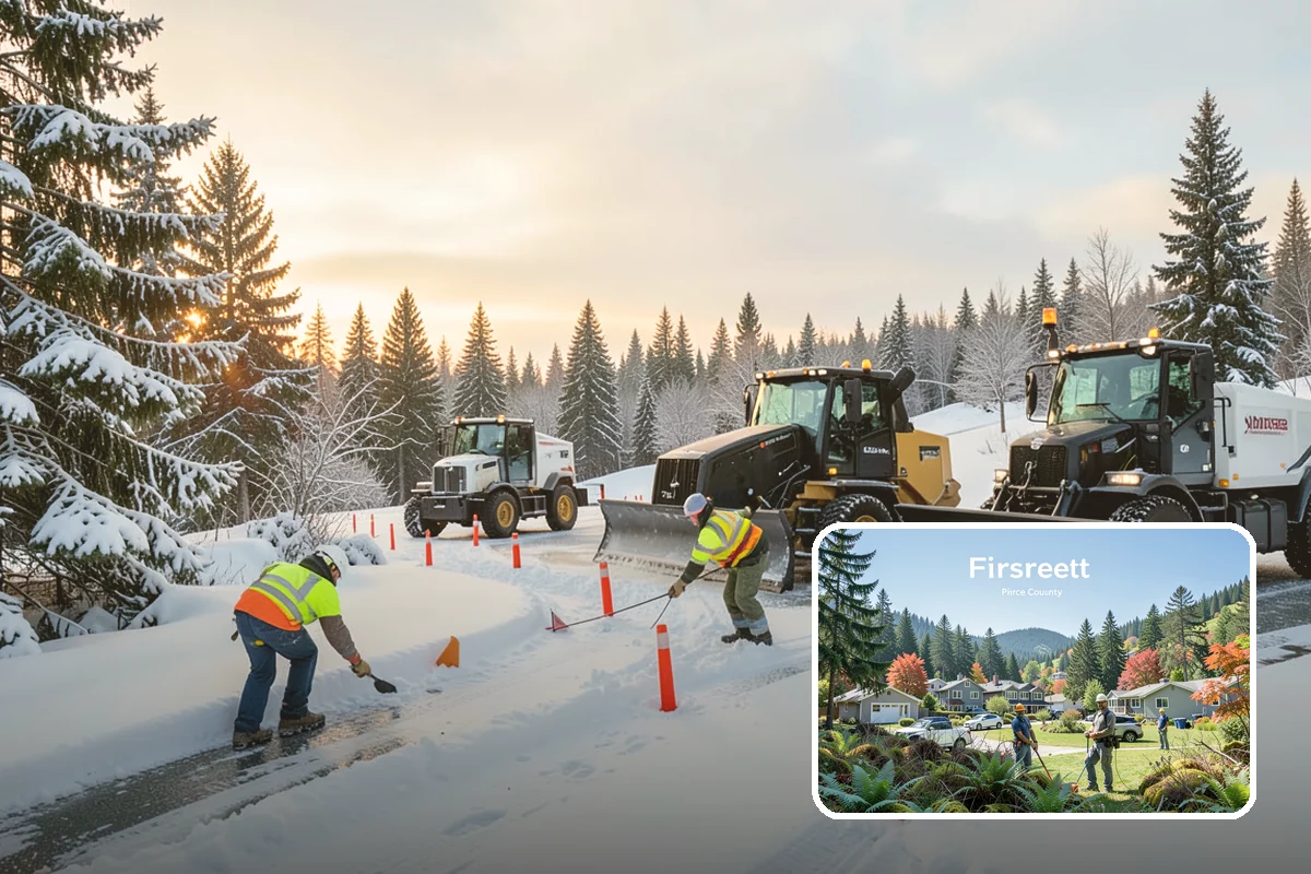 Industrial Facility Sidewalk Clearing in Fircrest, Pierce County, WA - Reduces Washington L and I worker injury claims and lost time