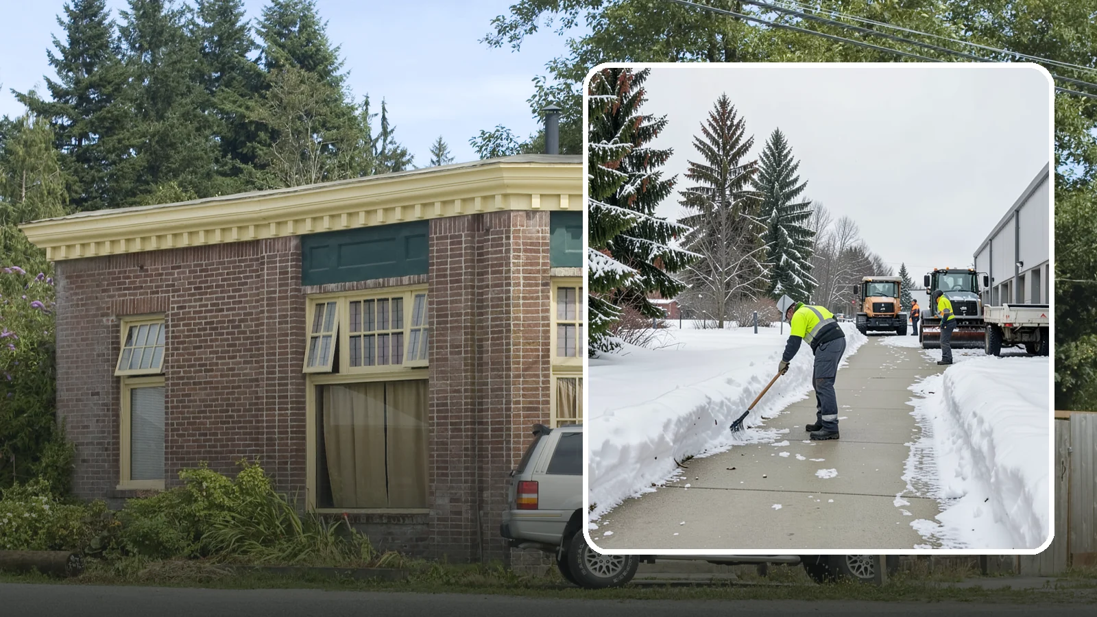 Industrial Facility Sidewalk Clearing in Hamilton, Skagit County, WA - Worker-safety sidewalk clearing for Western Washington industrial facilities, keeping crew walkways between buildings and lots...